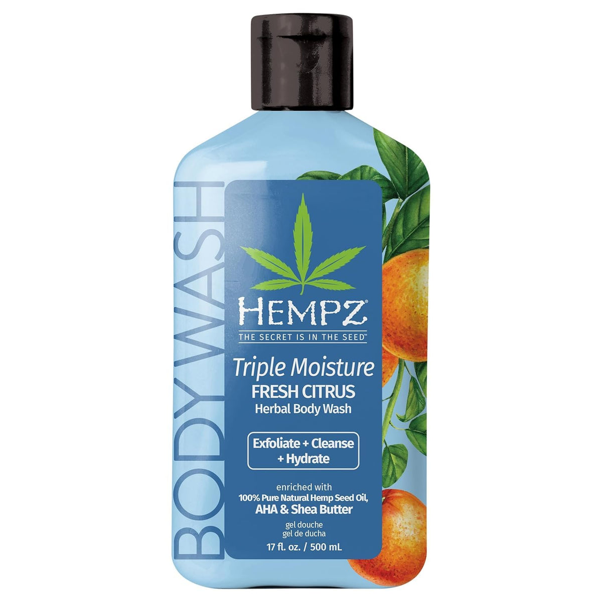Hempz Gel de Ducha Triple Humectación, botella vertida, hidratación suave para piel sensible.
