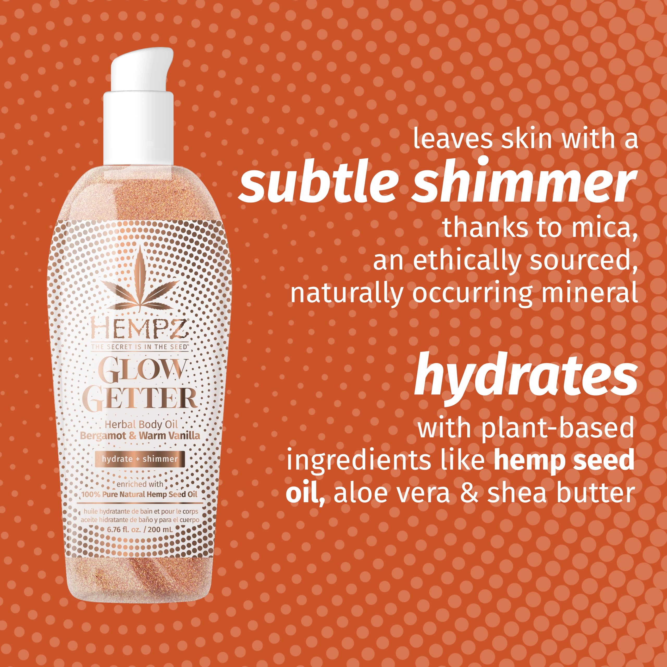 Hempz Glow Getter: hidratación con jojoba y almendra para piel nutrida.