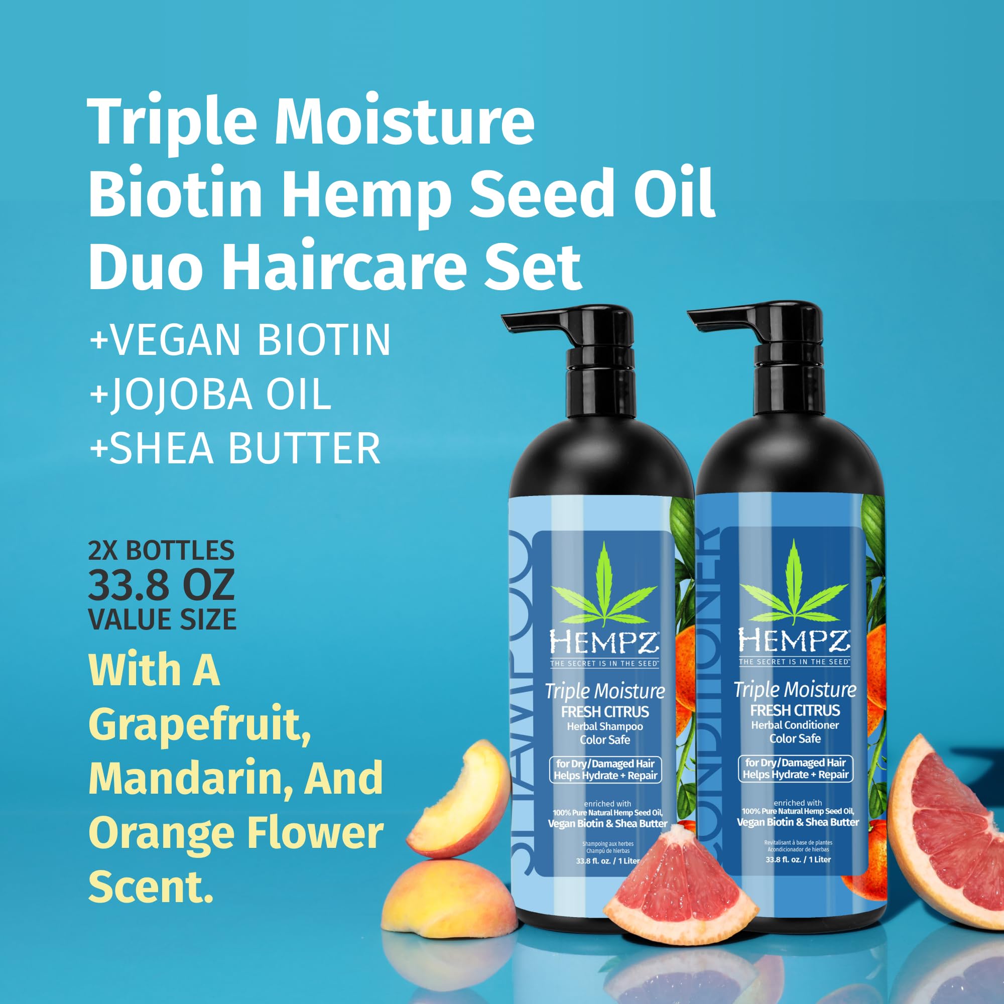 HEMPZ Grapefruit & Peach conditioner bottle illustrating smoothing and moisture.