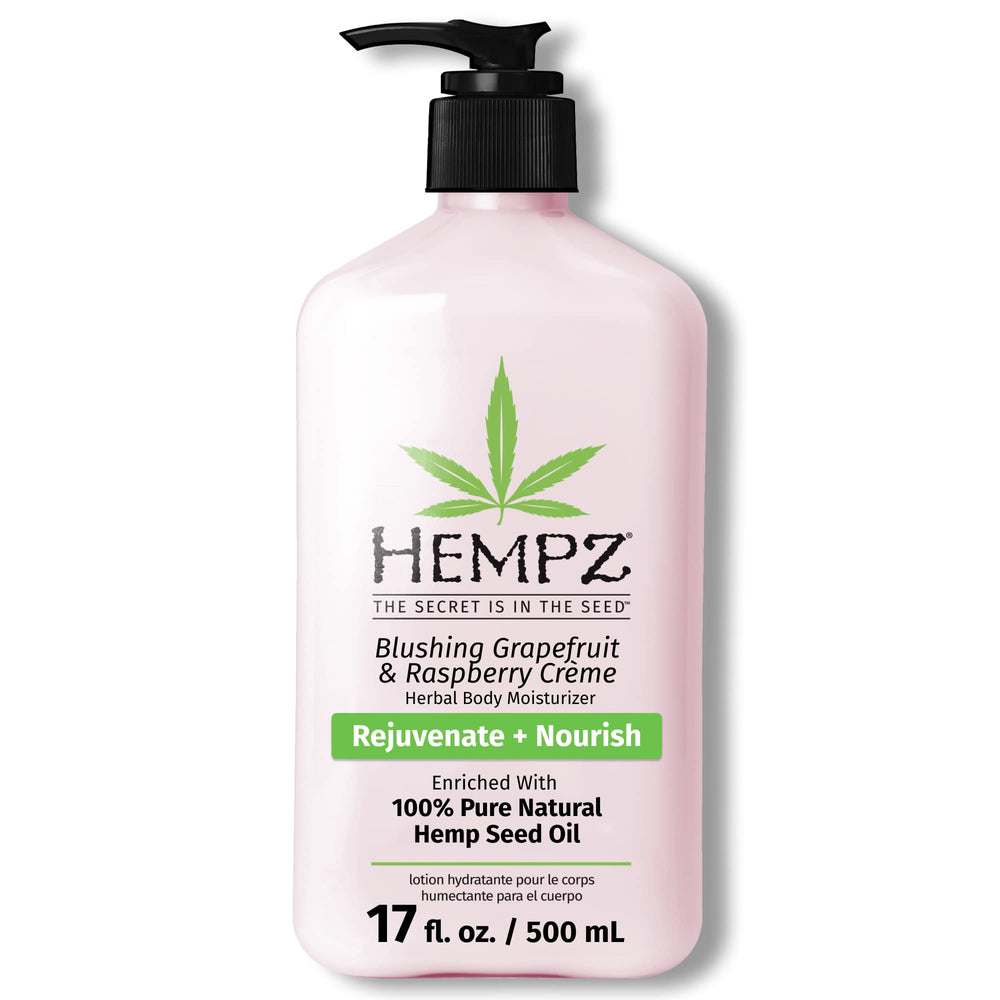 Hempz Grapefruit & Raspberry Creme bottle for daily hydration with hemp seed oil.