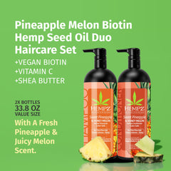 Hempz conditioner bottle close-up highlighting biotin duo for moisture.