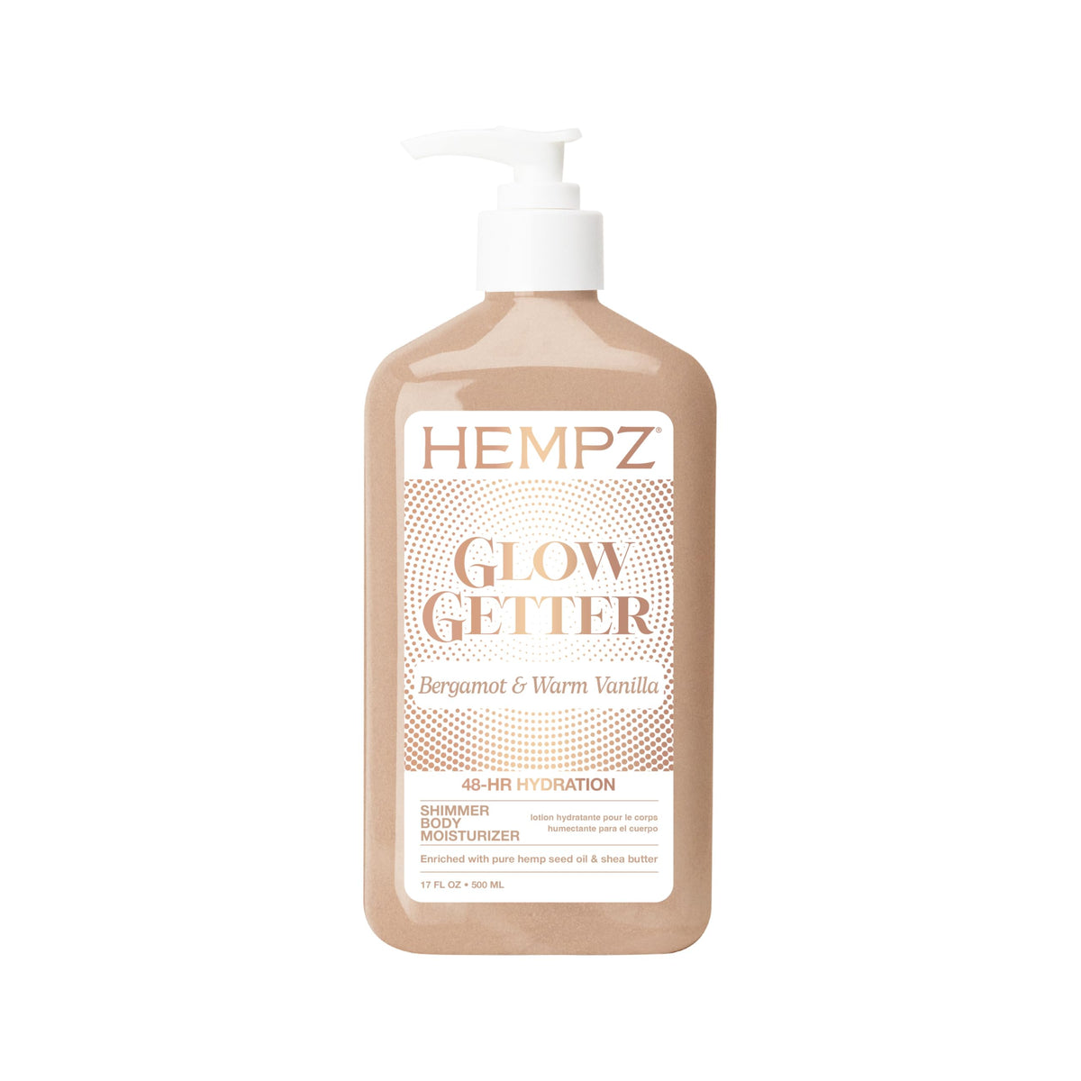 Hempz Loción Corporal Brillo: botella frontal con brillo suave para la piel