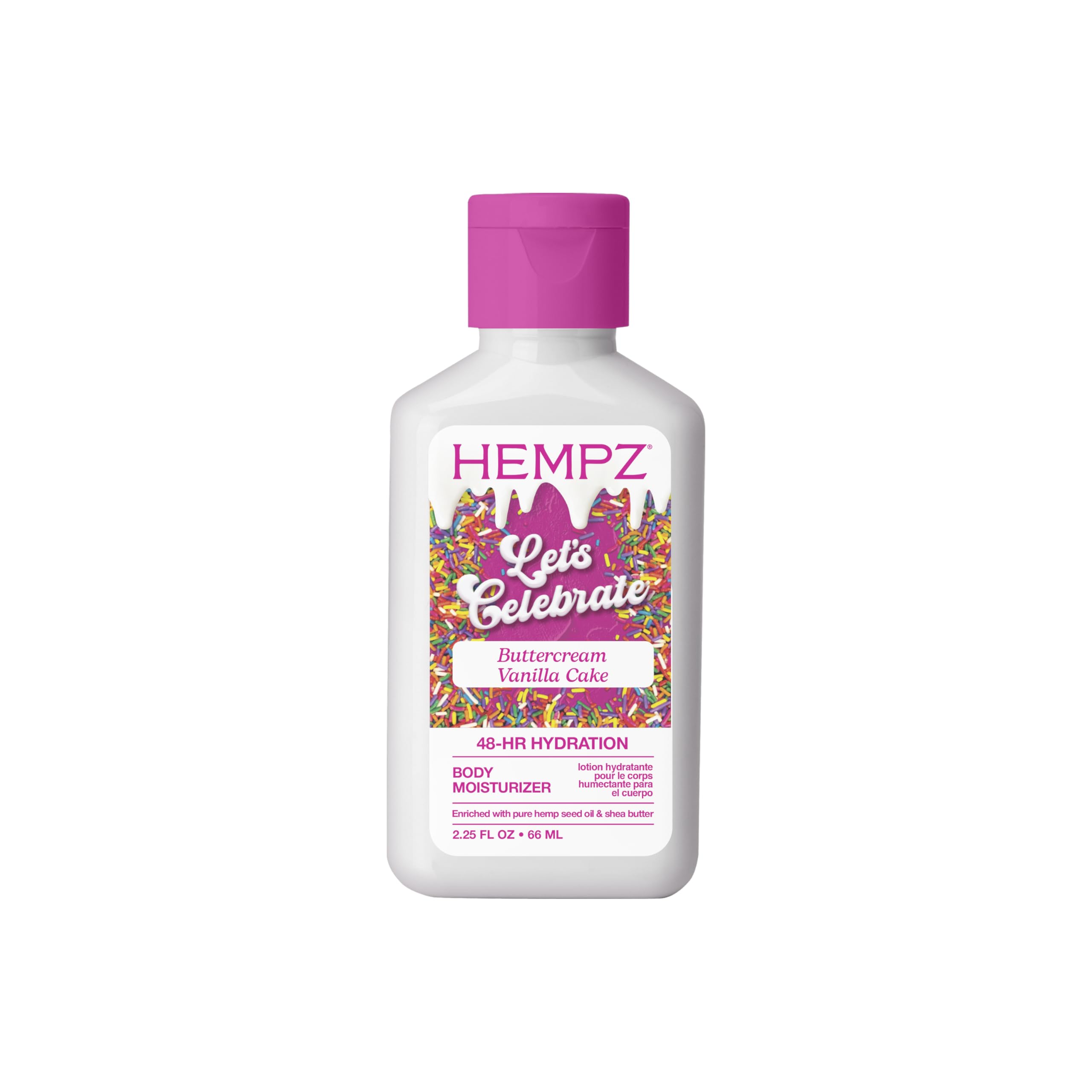 Hempz Loción corporal Pastel de vainilla con crema de mantequilla, edición limitada, formato de viaje para hidratación diaria.