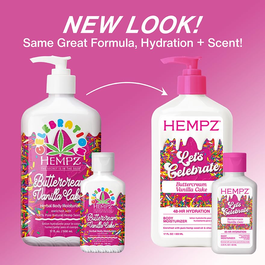 Loción Hempz con manteca de karité y aloe para piel suave y nutrida.