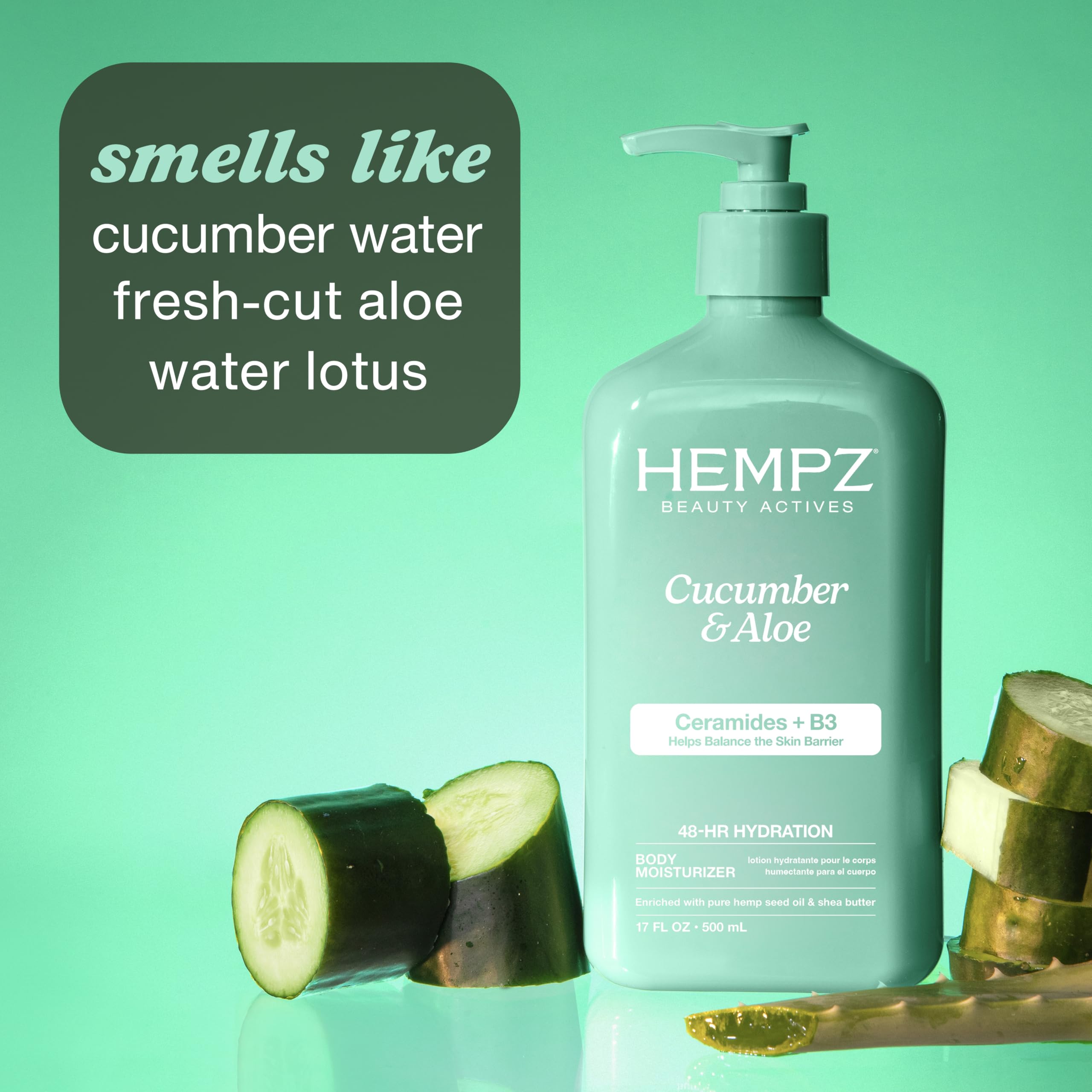 Hempz Loción Corporal Pepino y Aloe: aroma fresco para revitalizar la piel.