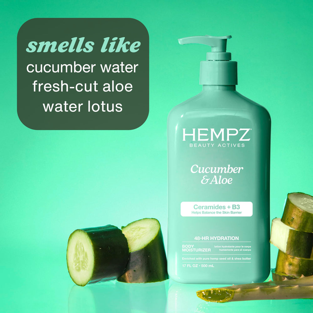 Hempz Loción Corporal Pepino y Aloe: aroma fresco para revitalizar la piel.