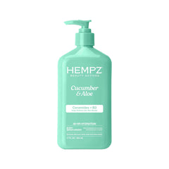 Hempz Loción Corporal Pepino y Aloe: botella lista para uso diario.