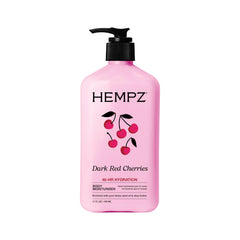 Hempz loción corporal de cereza, bote visible, hidrata piel seca durante todo el día