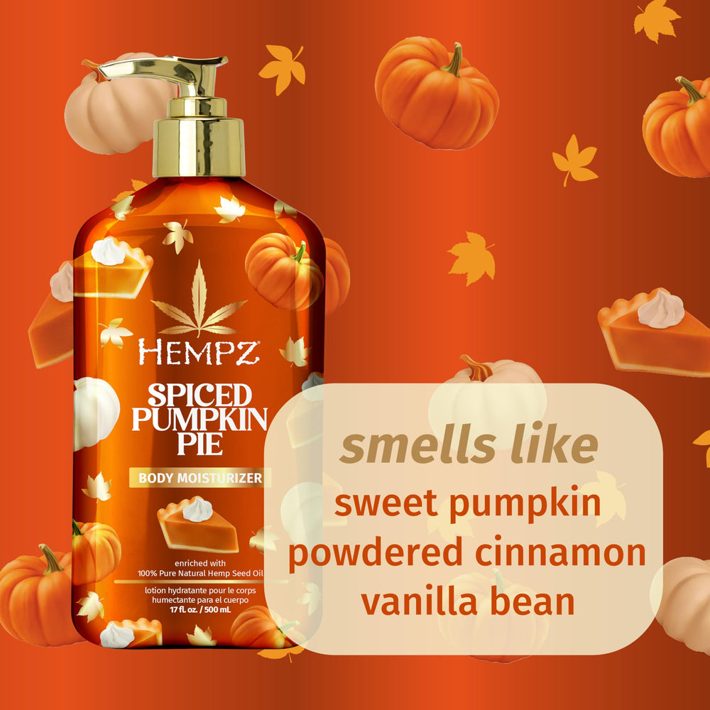 Hempz con manteca de karité y extracto de semilla de calabaza nutre la piel.
