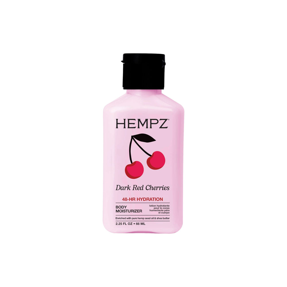 Hempz Mini Cherry Lotion bottle close-up showing hydrating formula for skin
