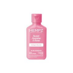 Hempz Mini Colágeno Jazmín Rosa: botella para hidratar la piel con aroma envolvente.