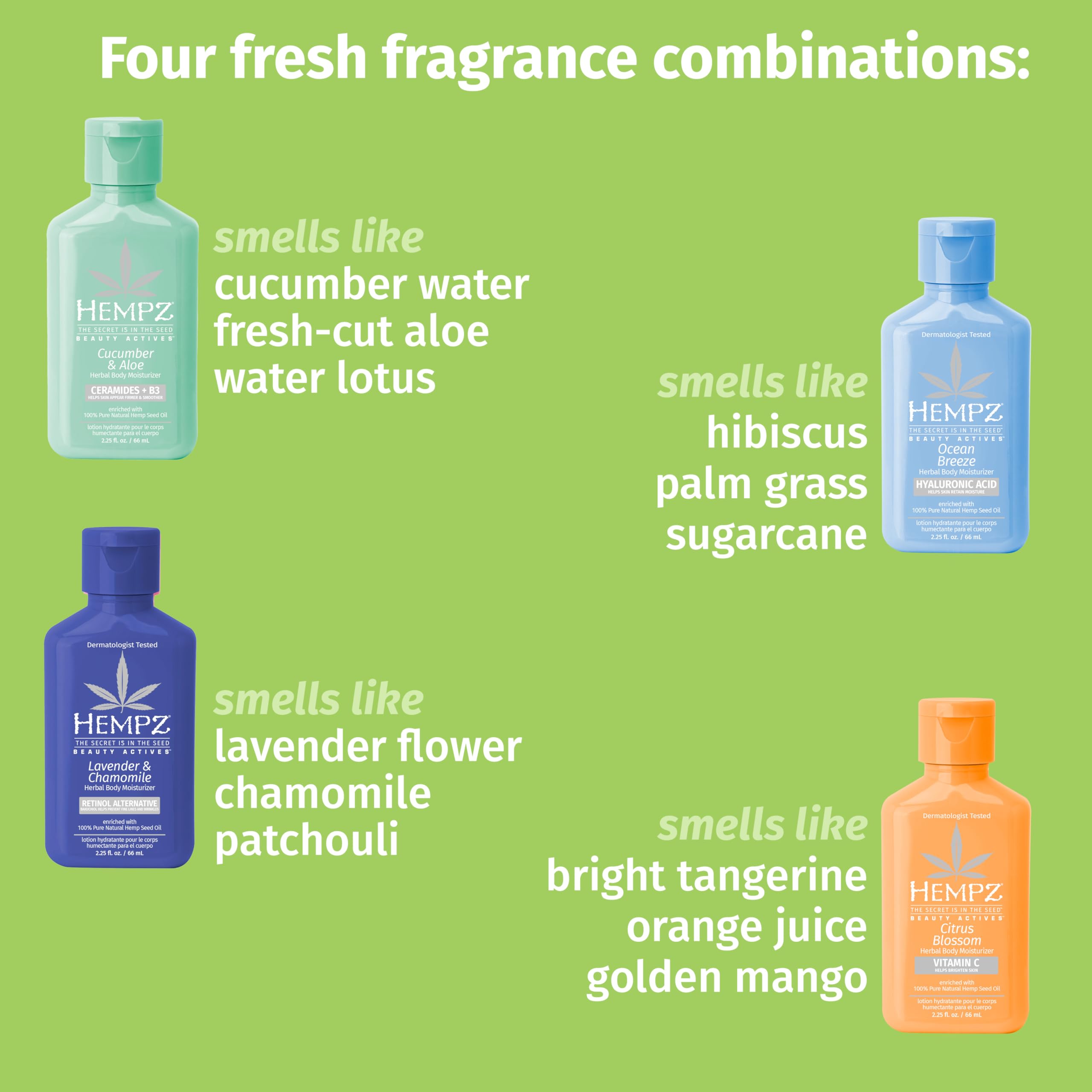 Hempz Mini Kit Loción Corporal Pepino y Aloe, hidratación calmante.