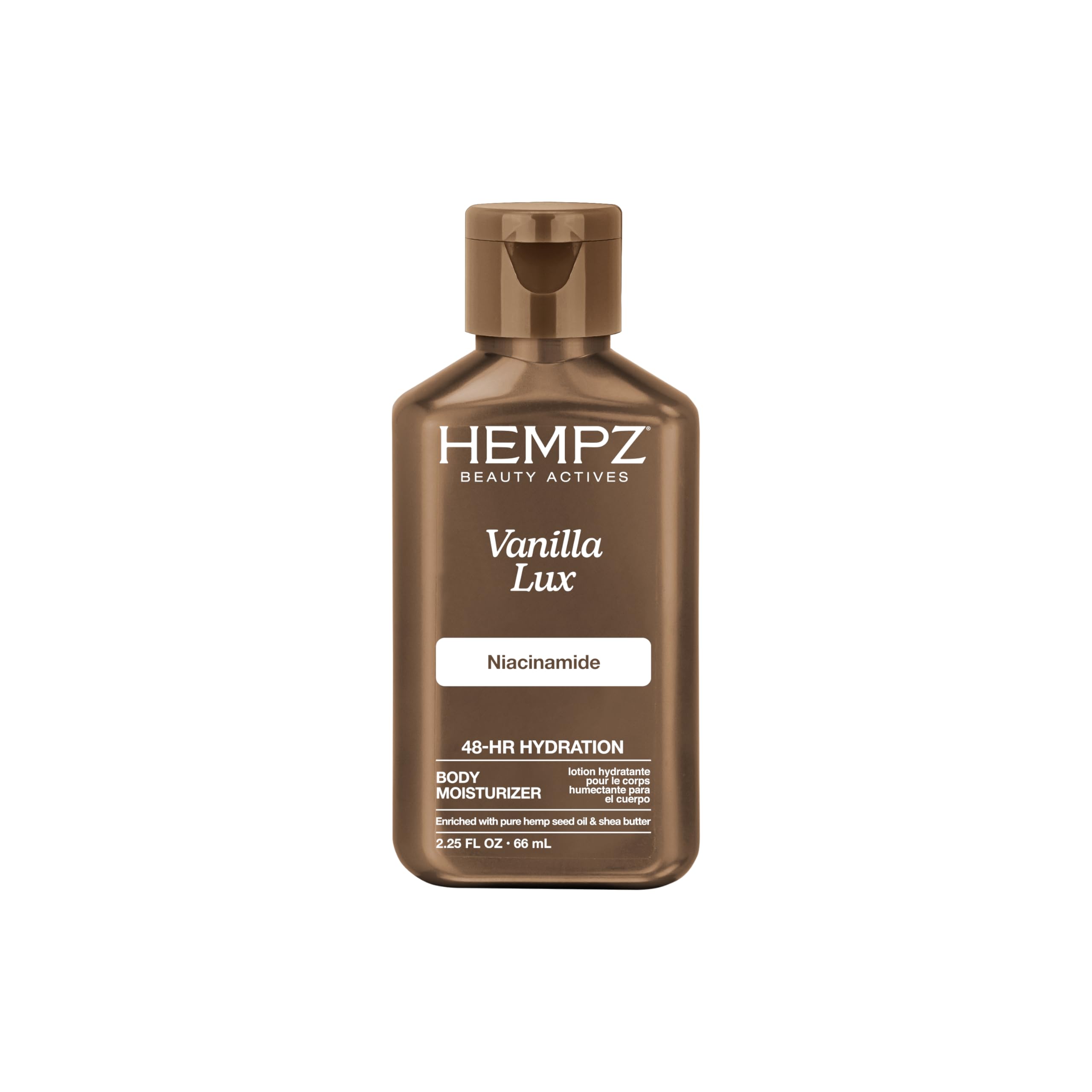 Hempz Mini Vanilla Lux crema corporal en envase, hidrata y suaviza la piel.