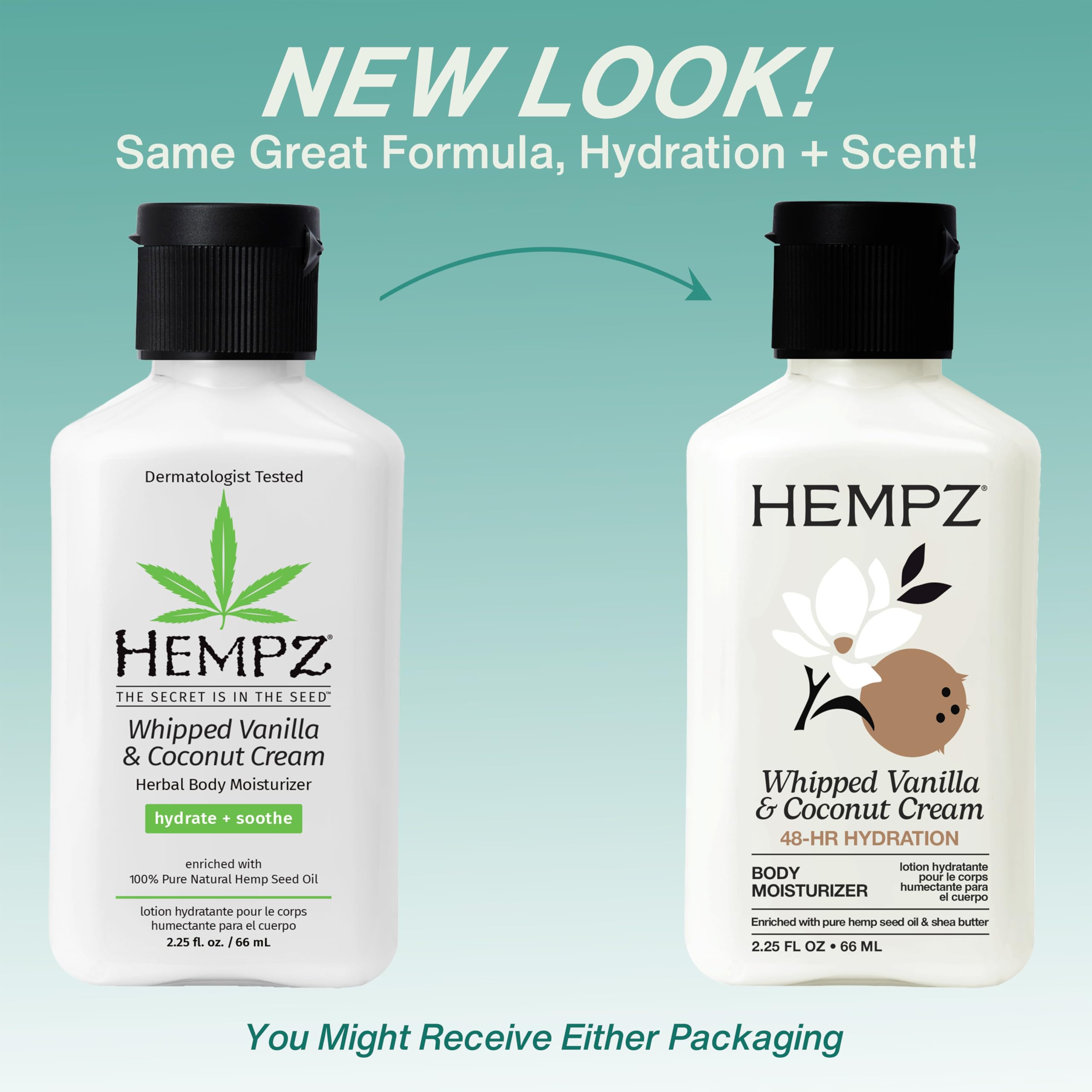 Hempz lotion on hand demonstrating quick absorption for smooth skin.
