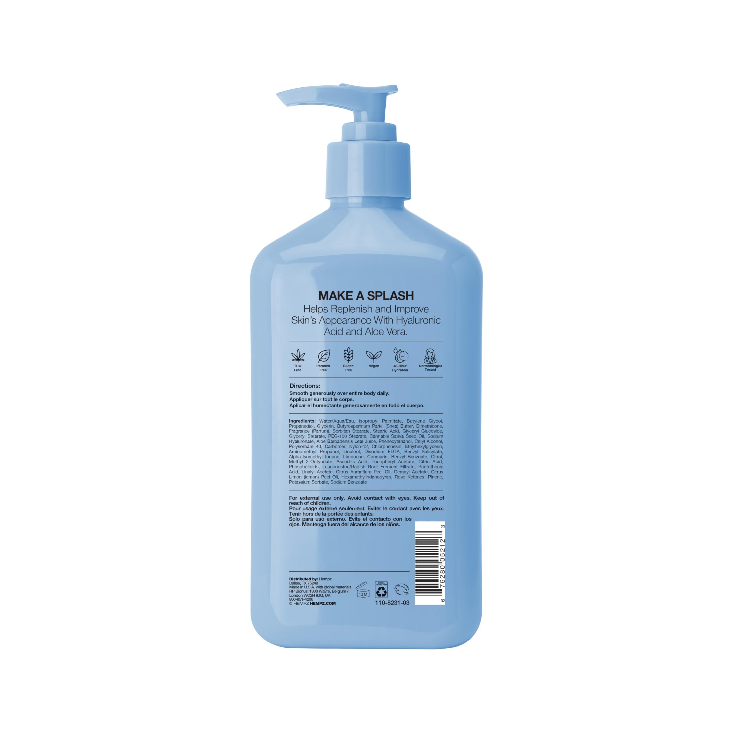 Hempz Ocean Breeze: ácido hialurónico para hidratación duradera.
