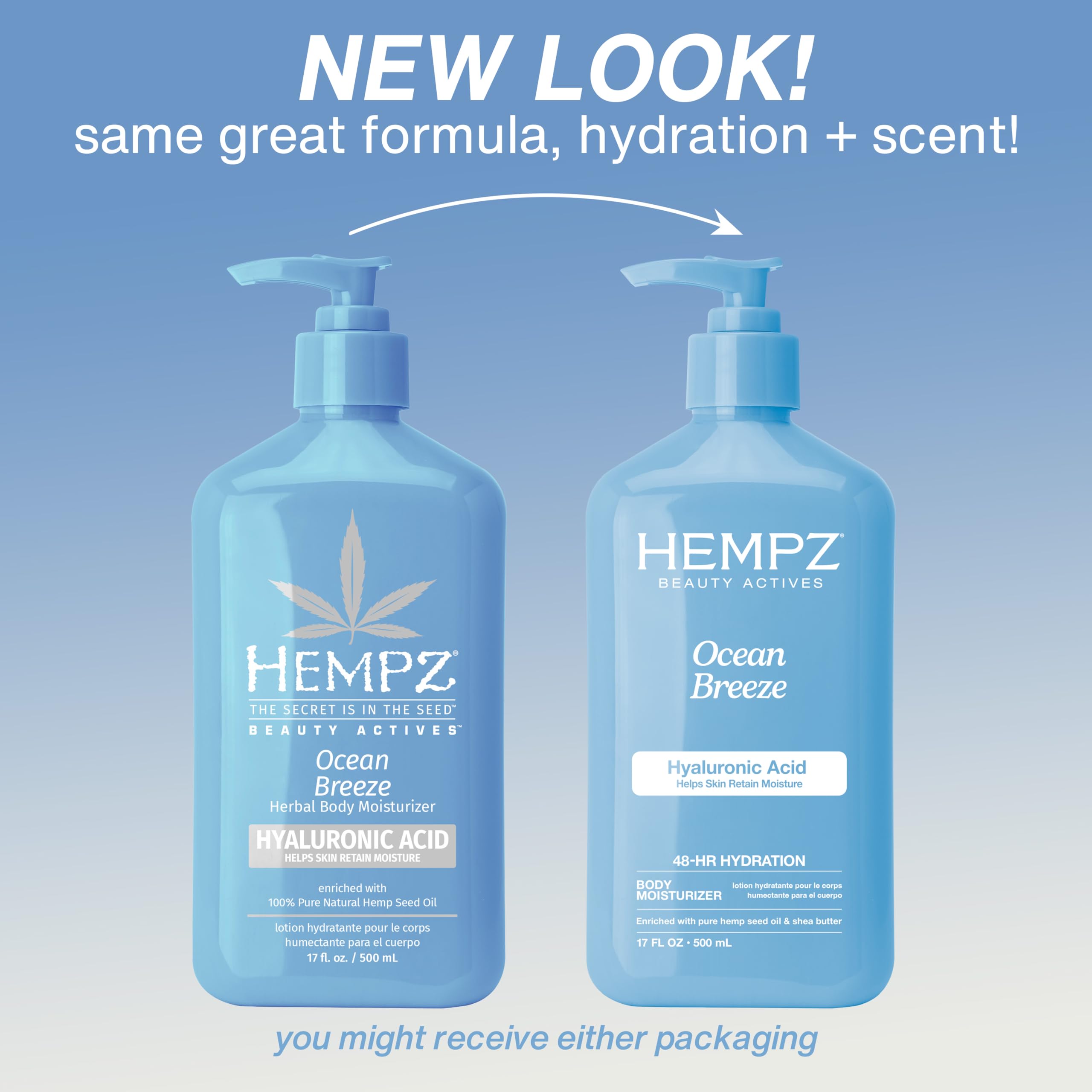 Hempz Ocean Breeze: manteca de karité presente para nutrición suave.