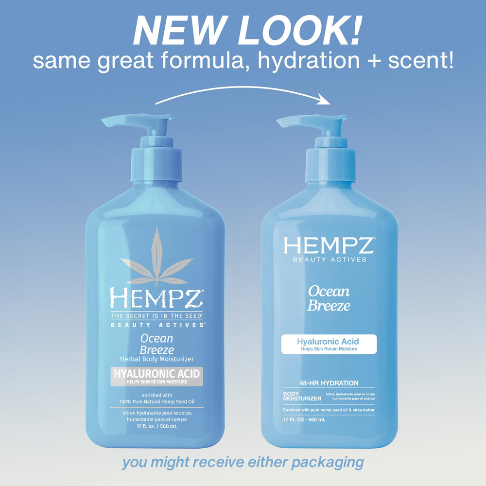 Hempz Ocean Breeze: manteca de karité presente para nutrición suave.