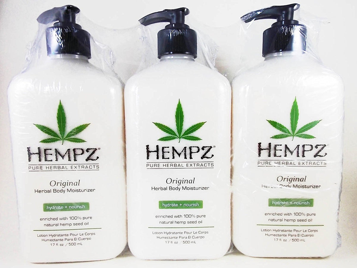 Hempz Original Herbal Moisturizer 3-pack bottle provides lasting skin hydration