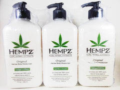 Hempz Original Herbal Moisturizer 3-pack bottle provides lasting skin hydration