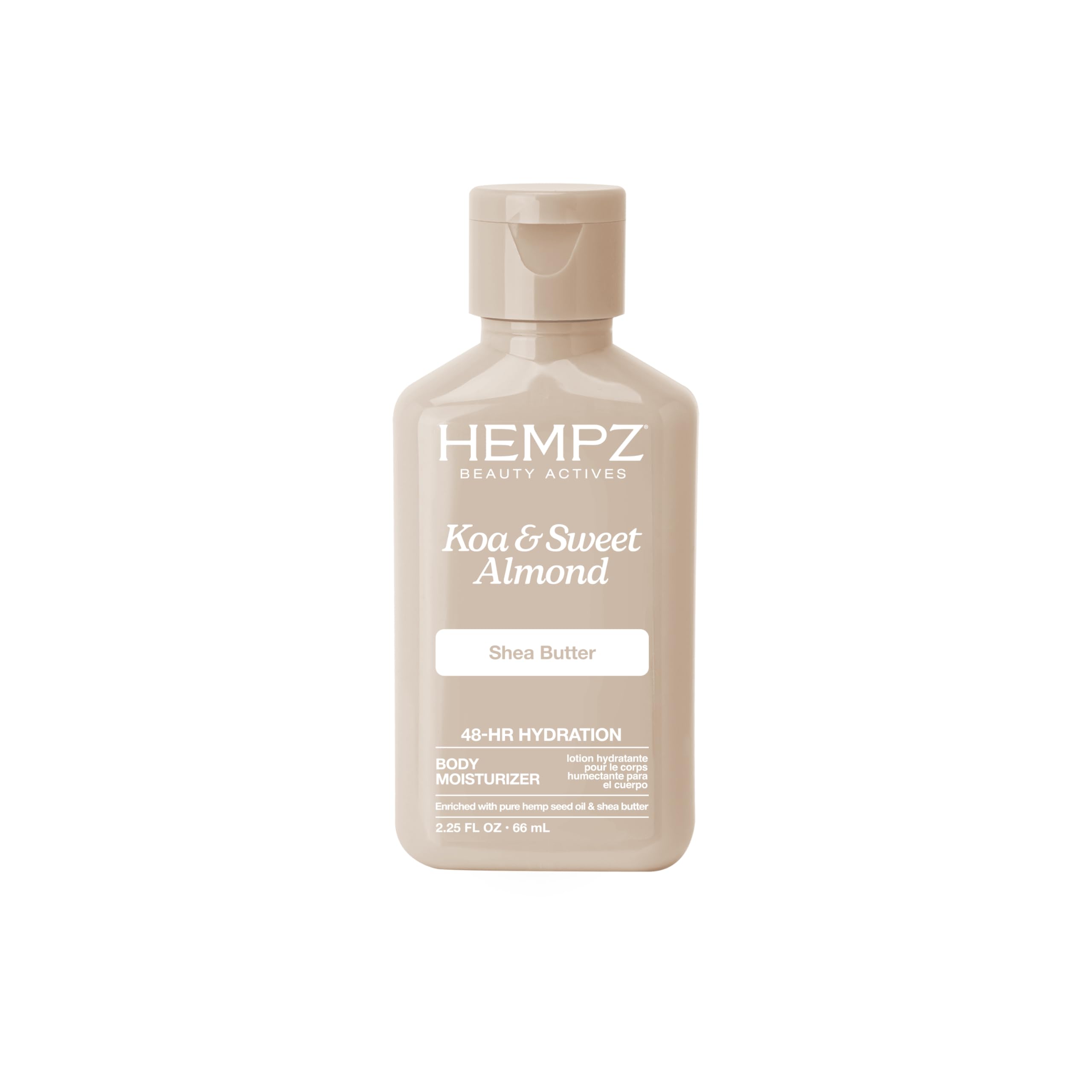 Hempz Smoothing Body Moisturizer bottle with Koa and Sweet Almond scent for daily hydration.