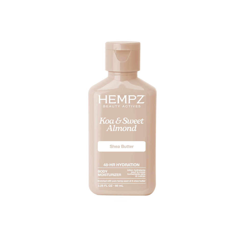 Hempz Smoothing Body Moisturizer bottle with Koa and Sweet Almond scent for daily hydration.