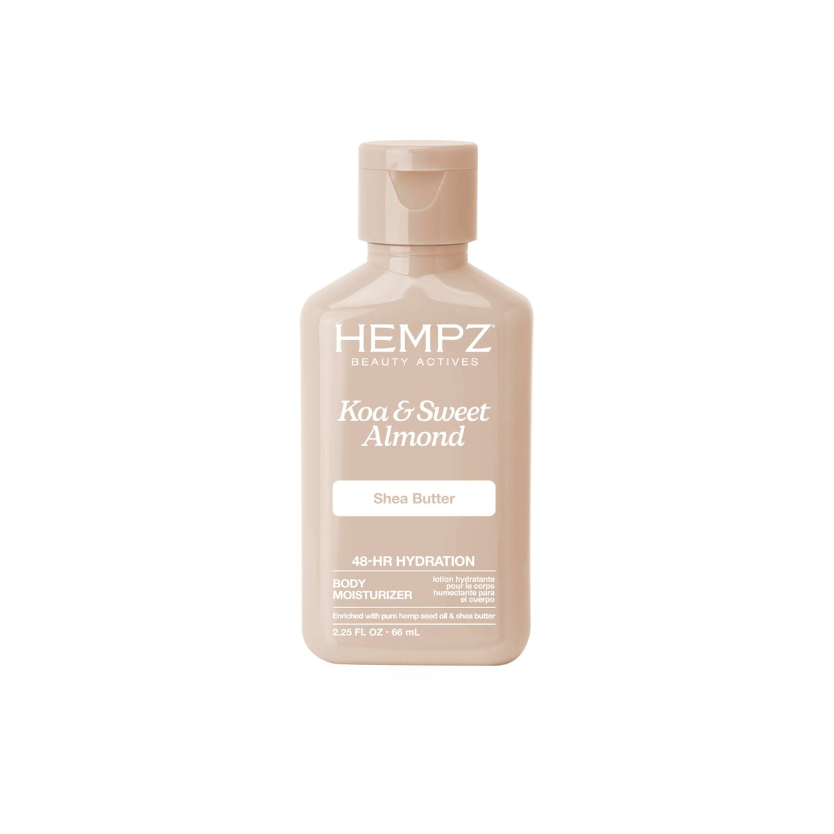 Hempz Smoothing Body Moisturizer bottle with Koa and Sweet Almond scent for daily hydration.