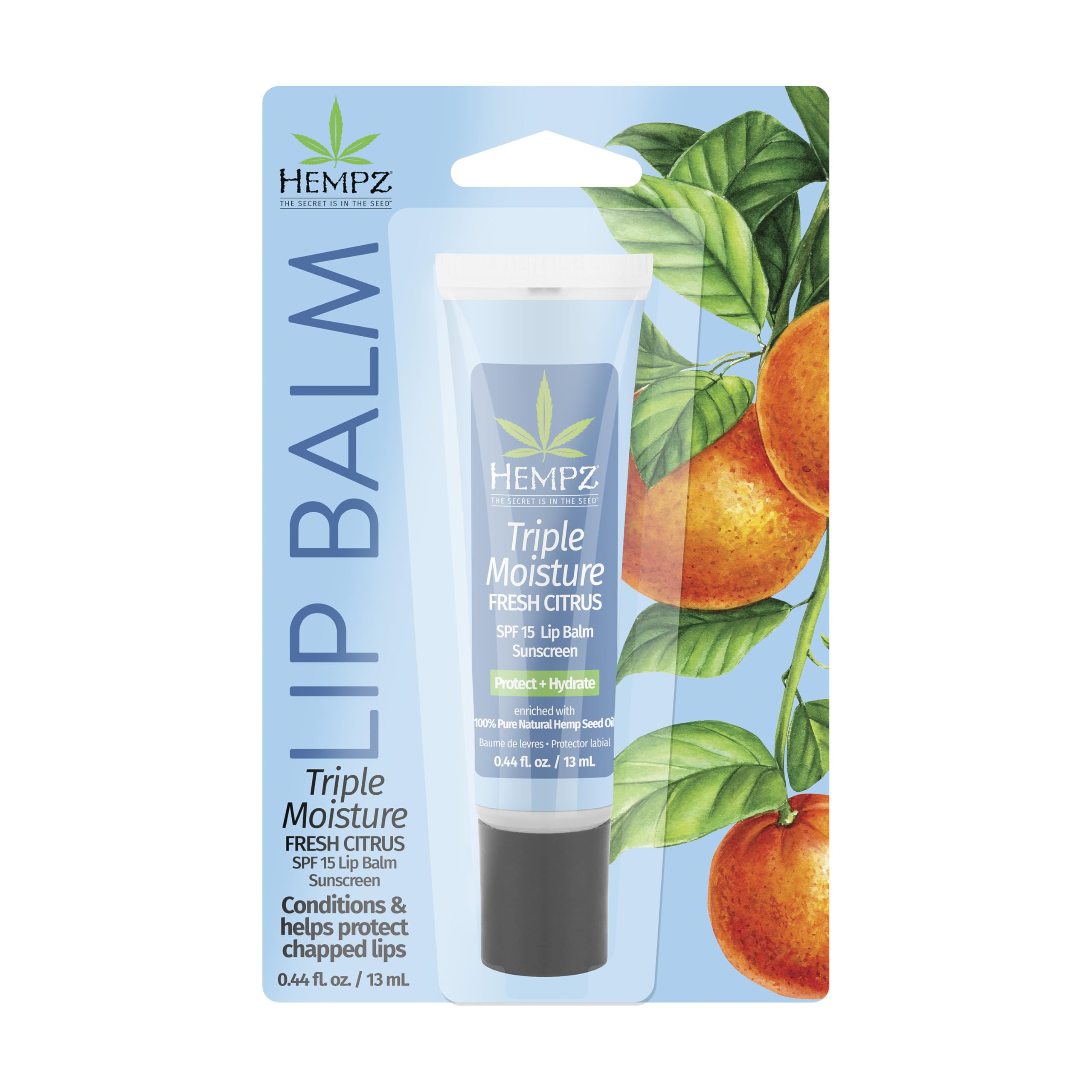 Hempz SPF 15 Lip Balm, envase compacto para bolsos y protección diaria.
