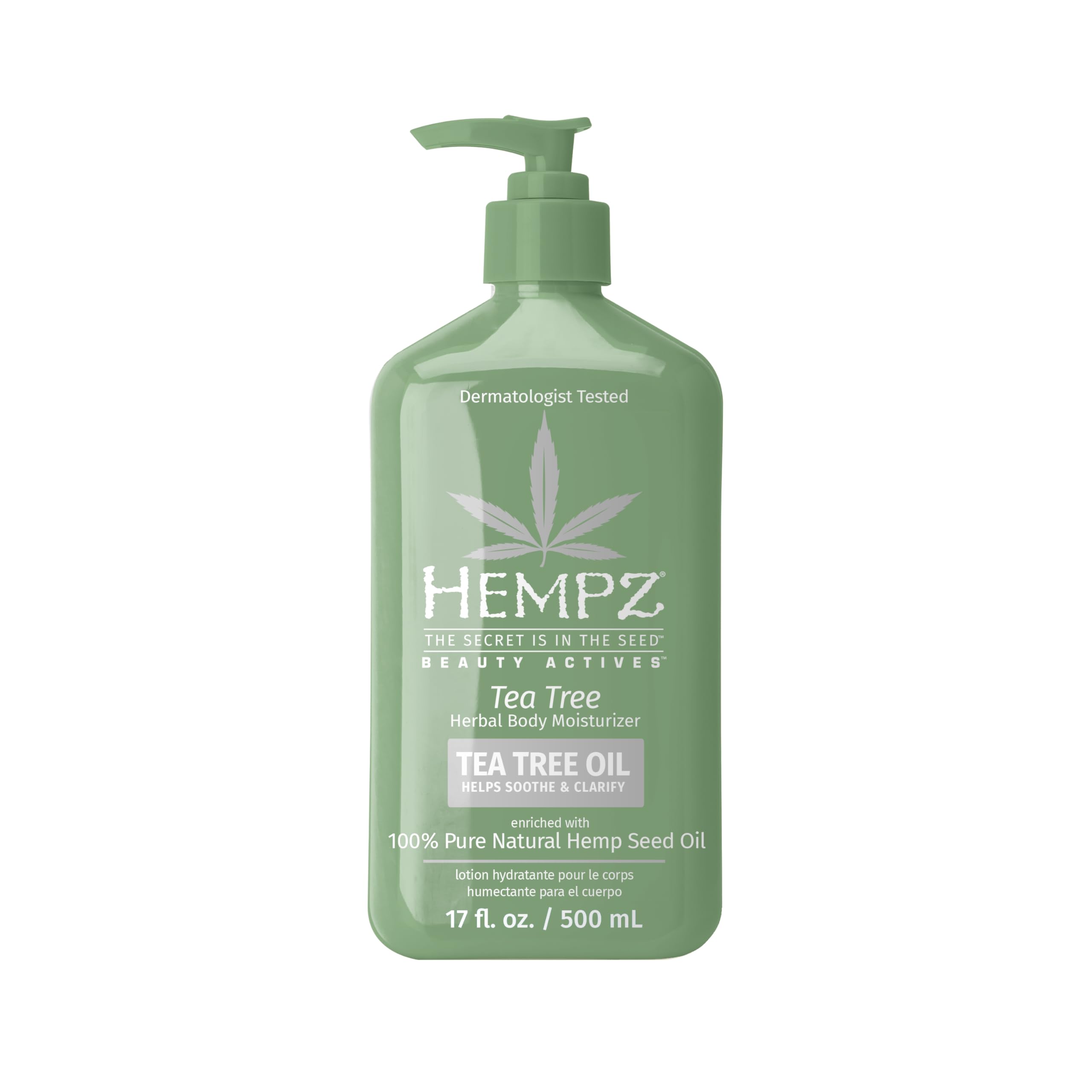 Hempz Tea Tree Herbal Body Moisturizer bottle showing product for moisturized skin