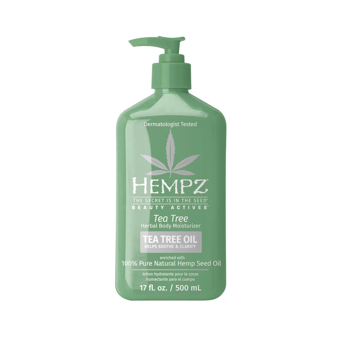 Hempz Tea Tree Herbal Body Moisturizer bottle showing product for moisturized skin
