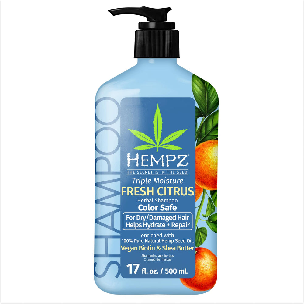 Hempz Triple Moisture shampoo bottle front for color-safe cleansing