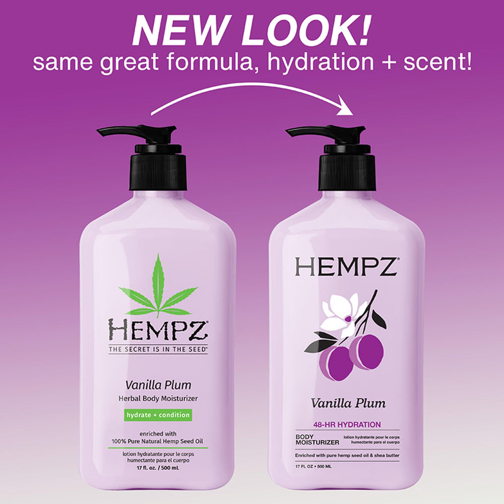 Hands applying Hempz Vanilla Plum Lotion for daily moisture and soft skin