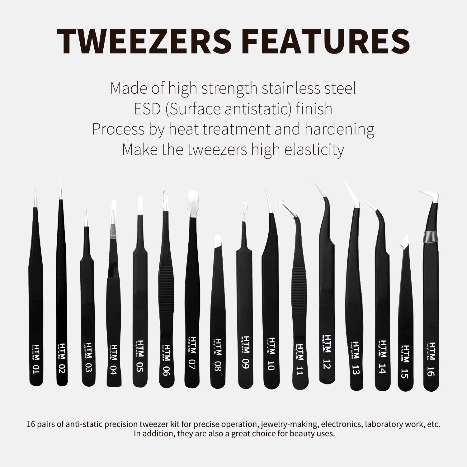 HengTianMei anti-static stainless tweezers protect sensitive electronics during assembly.