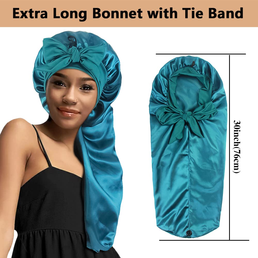 Bonete satén largo de Heniho con lazo ajuste cómodo para cabello grueso