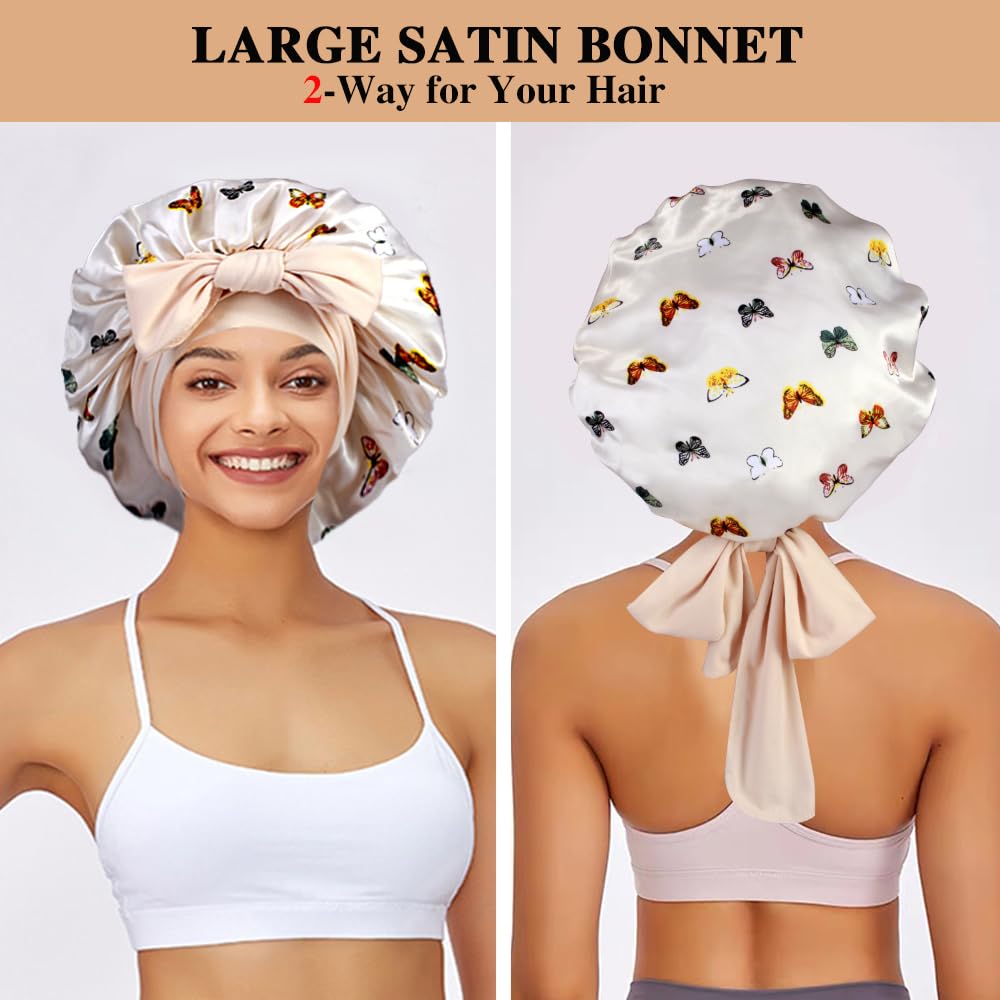 Heniho braids protected by satin bonnet to minimize frizz.