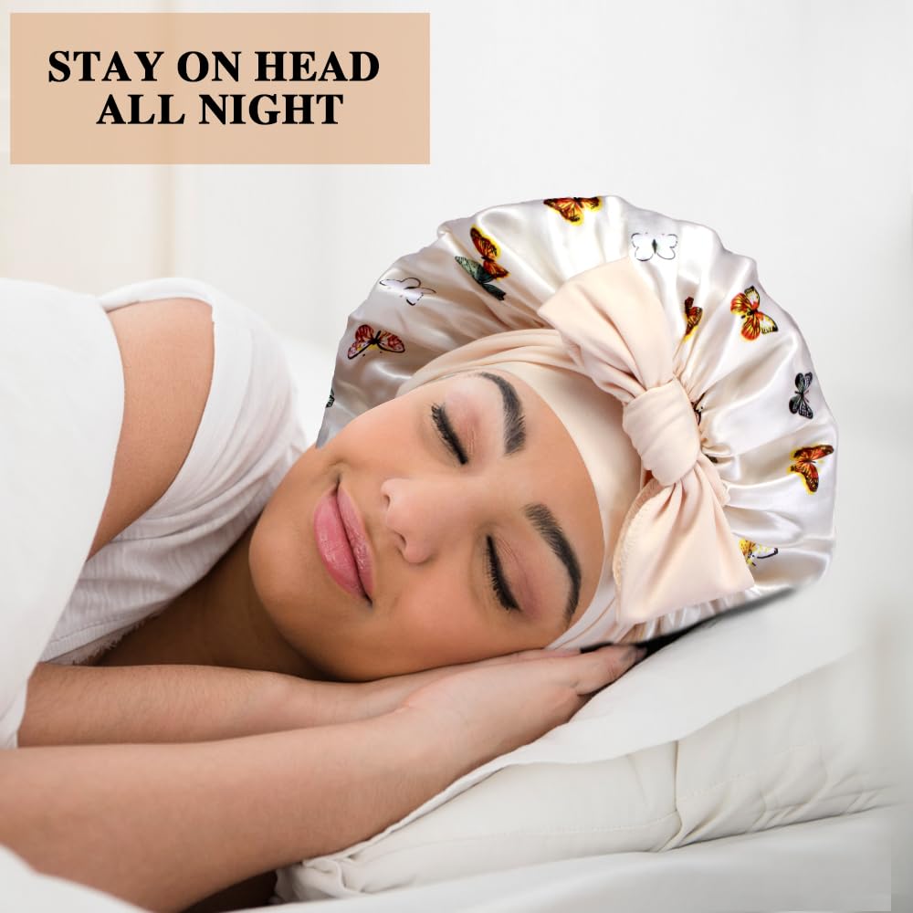 Heniho satin sleep bonnet with scrunchies for gentle hair care.