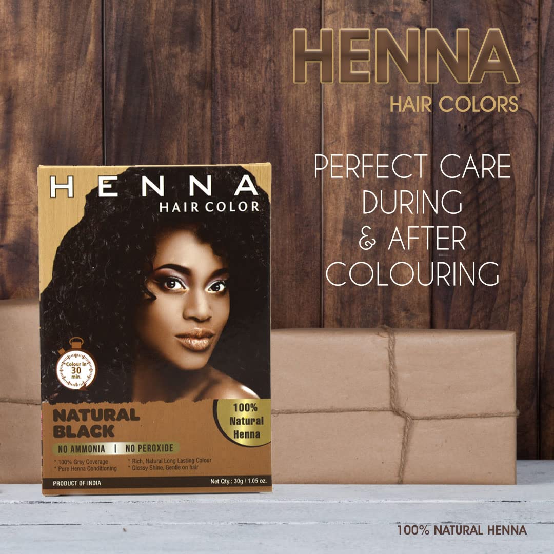Organic henna powder packaging highlights natural ingredients