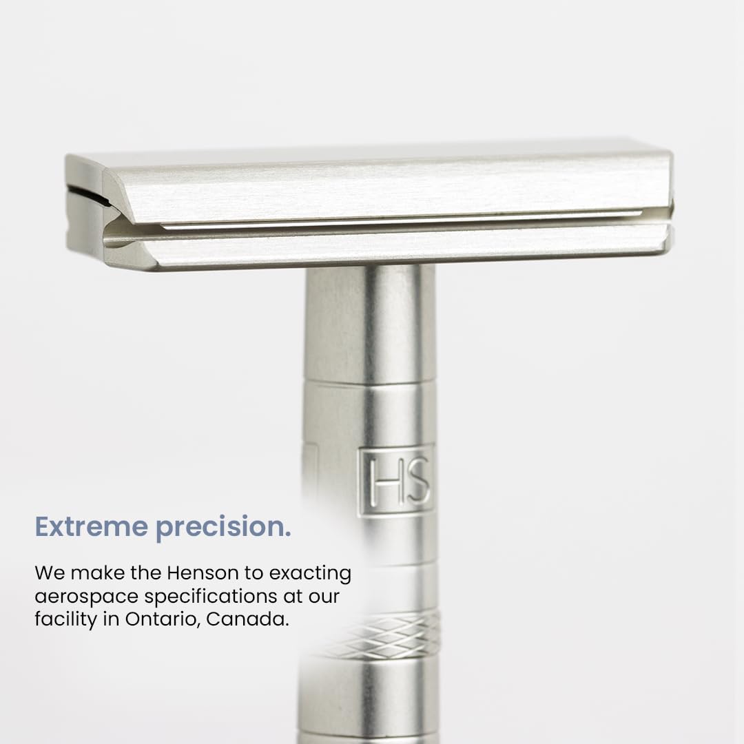 Henson Shaving Razor 30-degree angle in use suggests fewer nicks and irritation.