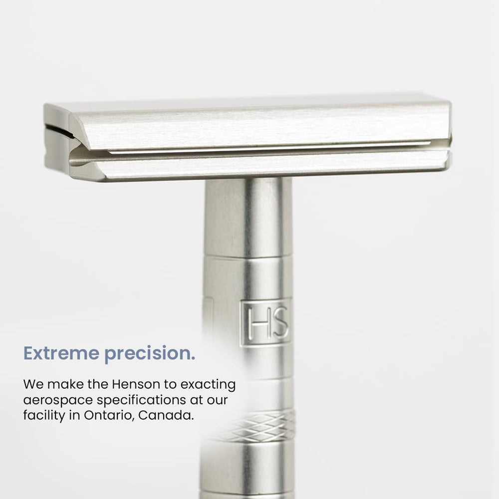 Henson Shaving Razor 30-degree angle in use suggests fewer nicks and irritation.