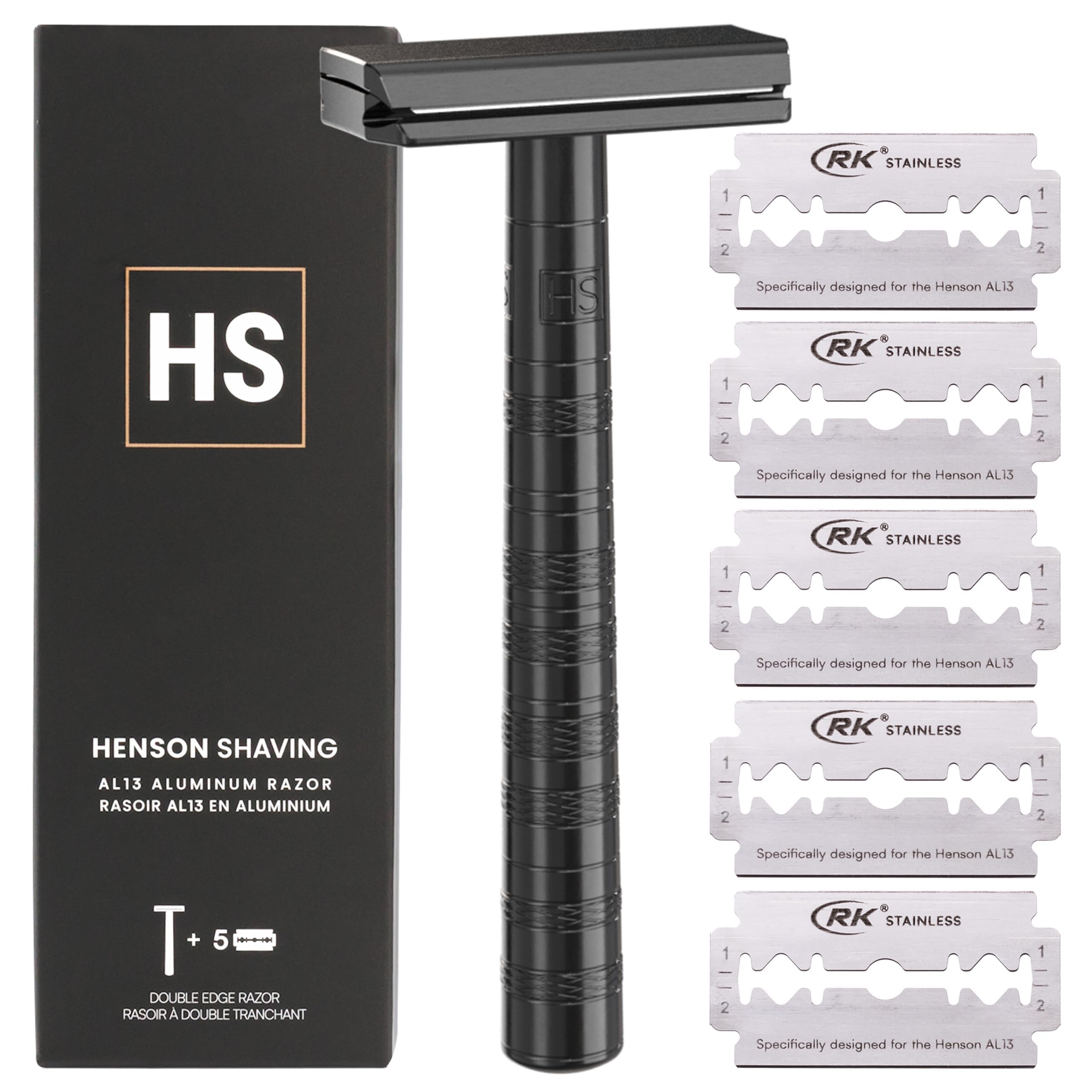 Henson Shaving Razor jet-black razor head detail for a precise, irritation-minimizing shave.