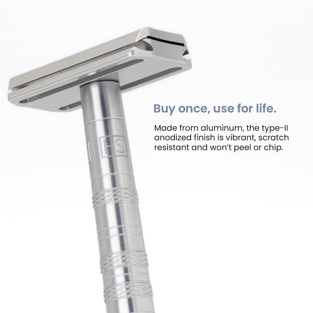 Henson Shaving Razor recyclable packaging reinforces sustainable, plastic-free design.