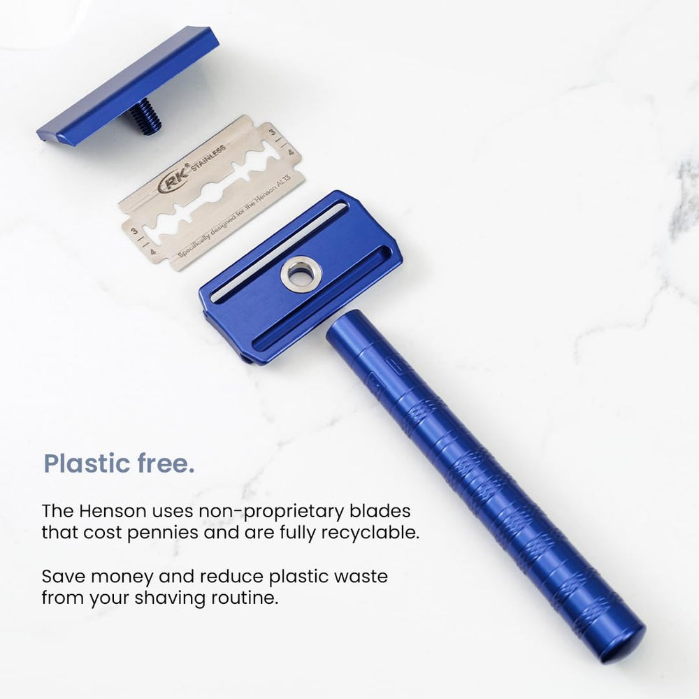 Henson Shaving Razor wide open channels facilitate easy cleaning and maintenance.