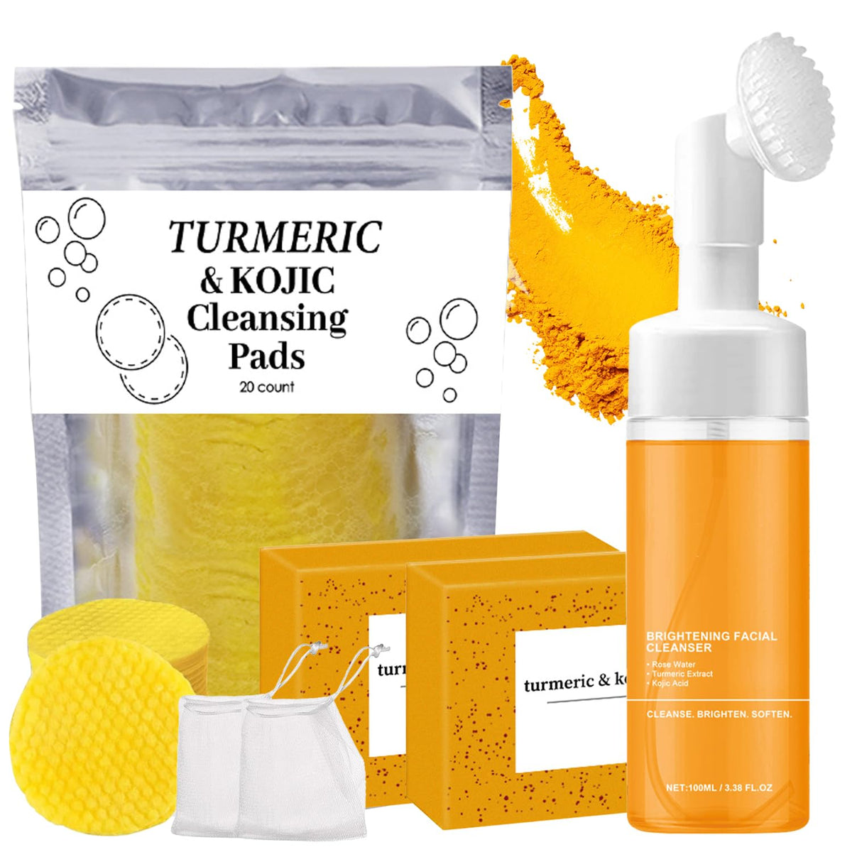 hepanio curcuma limpiador facial: conjunto de cuatro piezas para limpieza suave