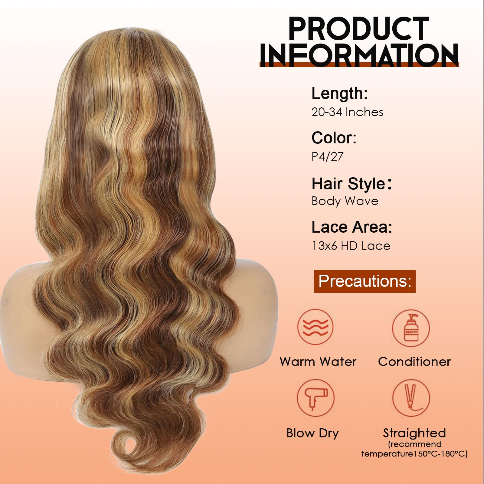 Hepnok highlight-ombre wig close-up detail reveals texture and depth.