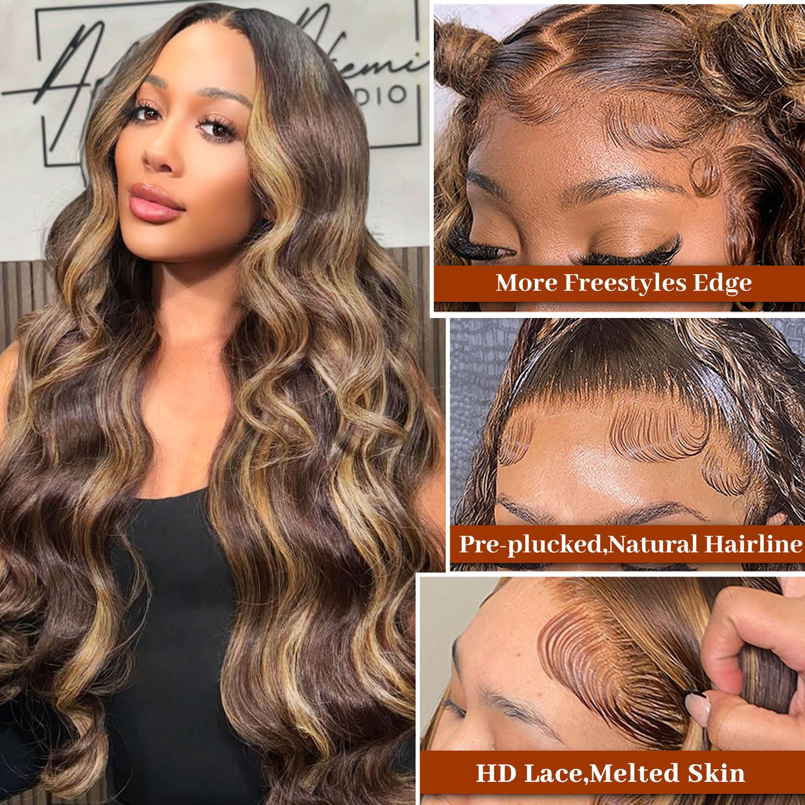 Hepnok honey blonde ombre 13x6 lace-front side view for seamless styling.
