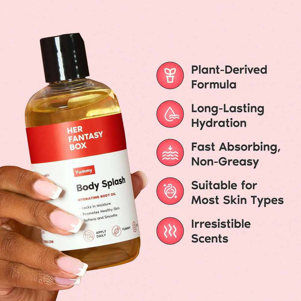 Her Fantasy Box Body Splash Yummy, aplicación suave para piel sedosa al instante.