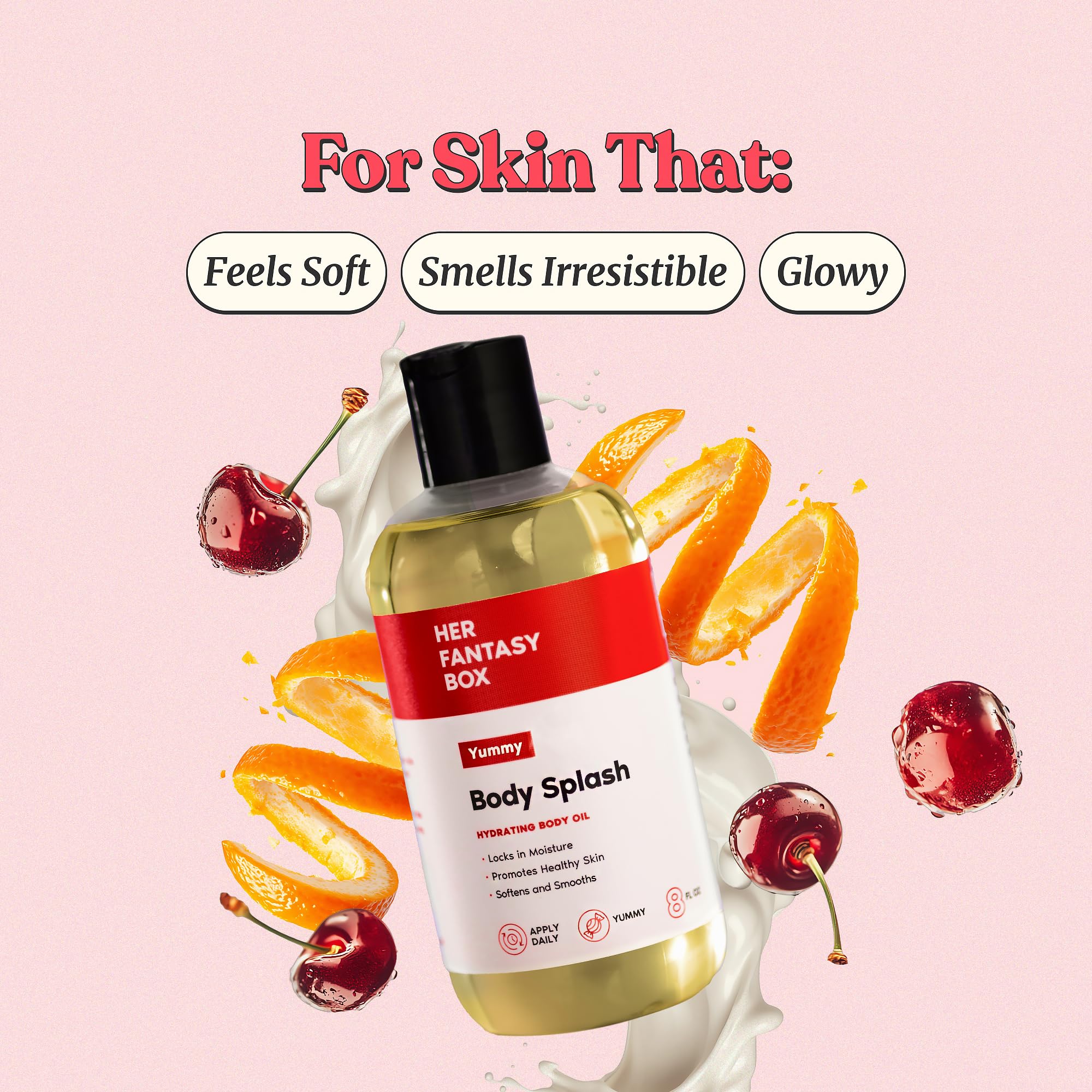 Her Fantasy Box Body Splash Yummy, textura ligera para absorción rápida sin graso.