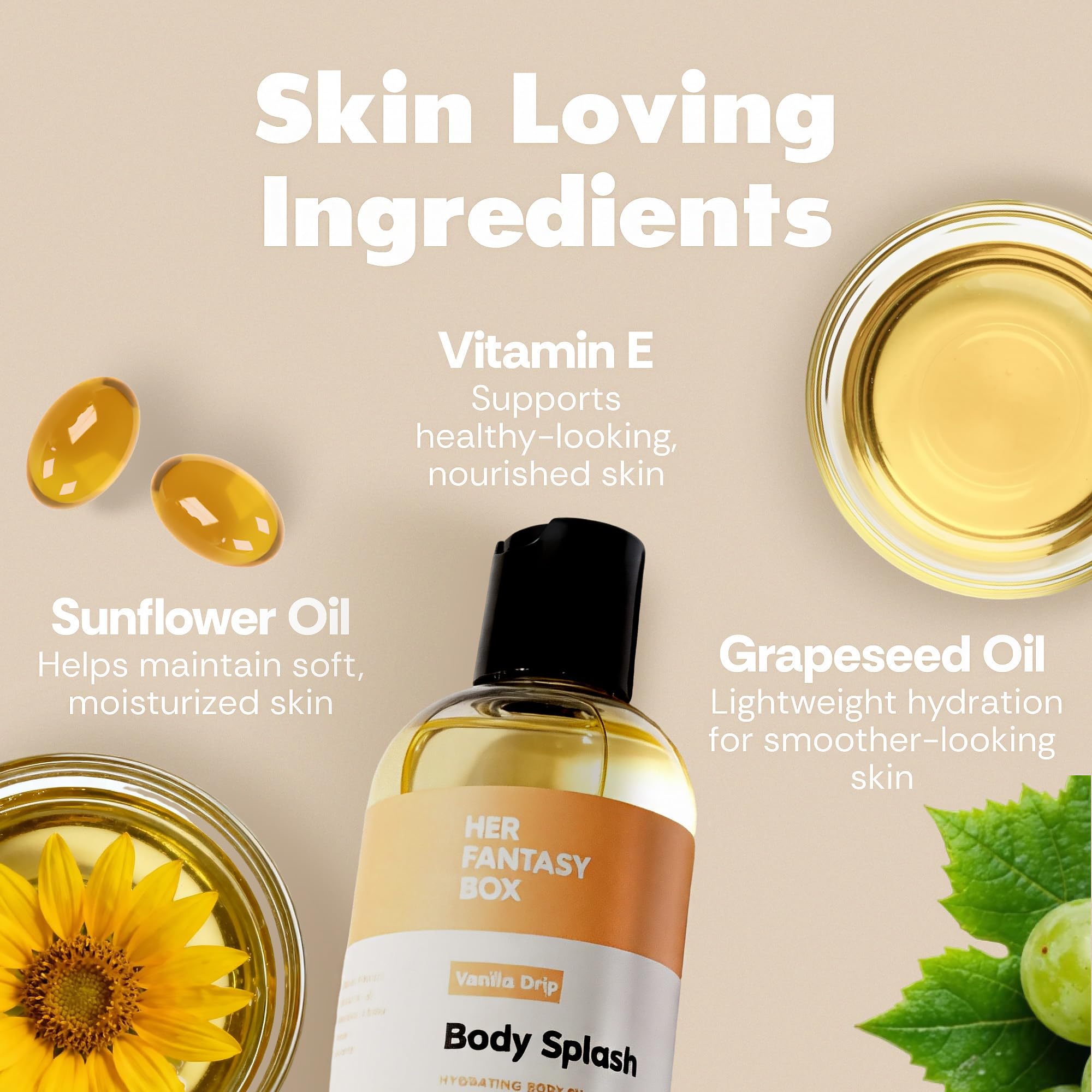 Her Fantasy Box lightweight body oil dispenses smoothly.