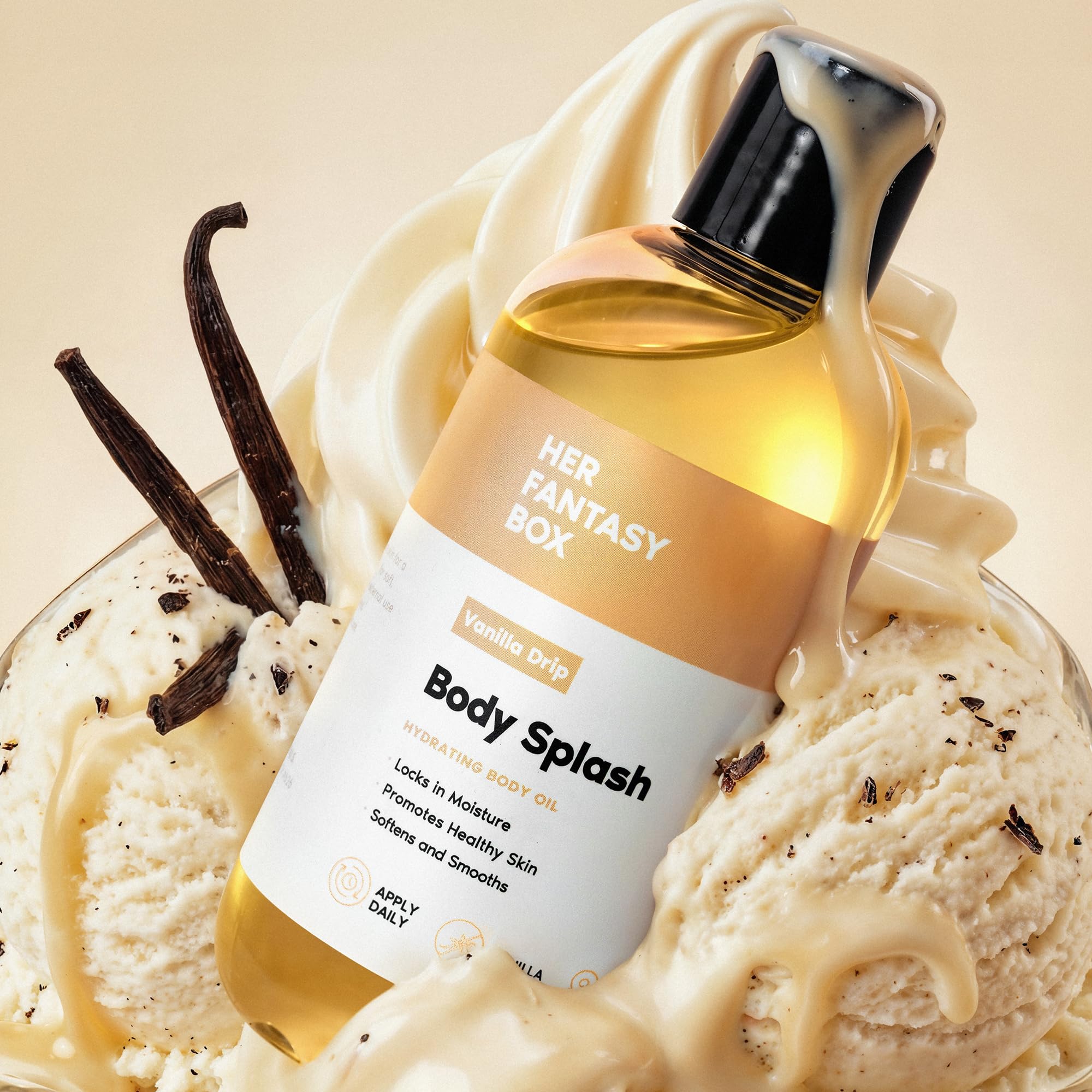 Her Fantasy Box Vanilla Drip pour demonstrates easy, light application.