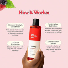 Her Fantasy Box Yummy bottle-label closeup highlights paraben-free formula.