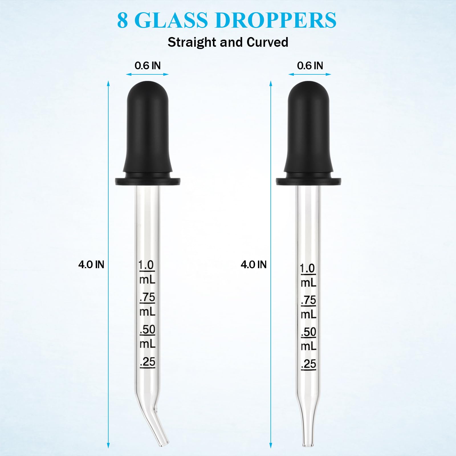 Herain glass body dropper provides clear measurement and accuracy.